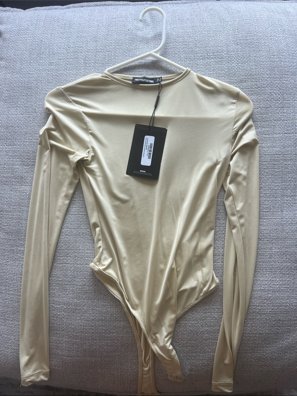 PrettyLittleThing Beige Long Sleeve Crew Neck Bodysuit